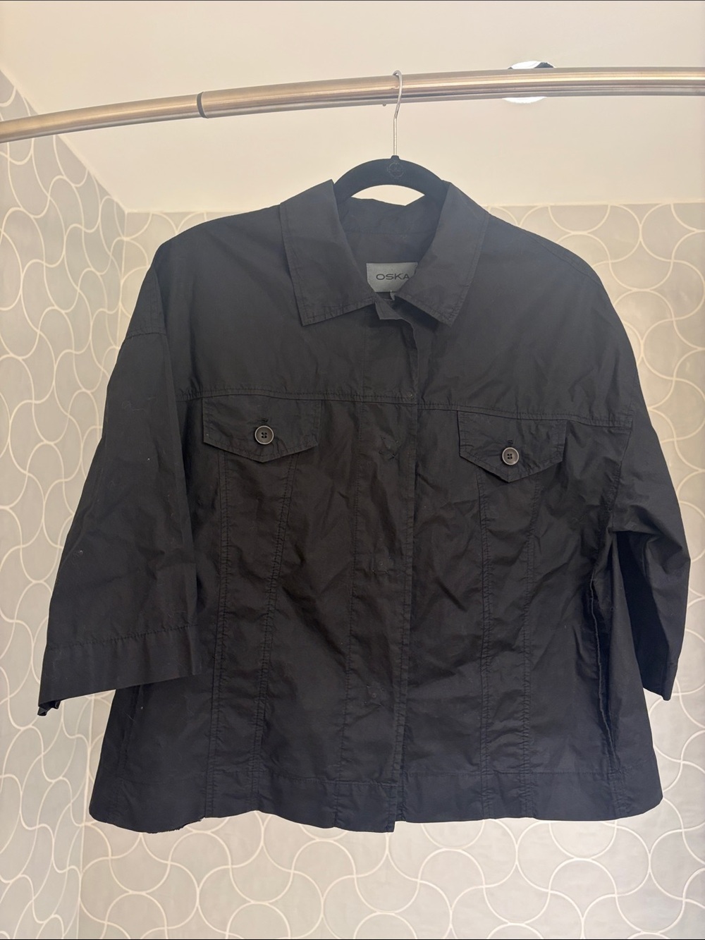 OSKA - women's black utility polo shirt, size 0